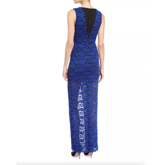 ALICE + OLIVIA Kahlo Lace Maxi Dress Slit Cobalt Blue Black Sz 4 NWT {XX39} - Picture 3 of 5